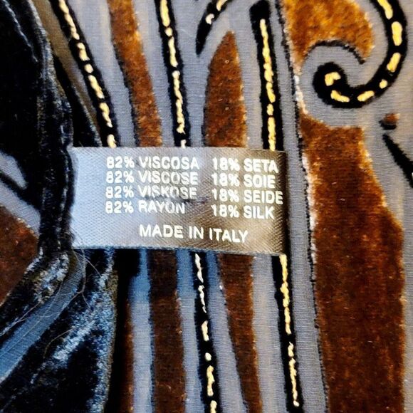 Womens Silk Velvet Scarf Oblong Black Brown Elegant Burn Out Multicolor Italian - Picture 6 of 7